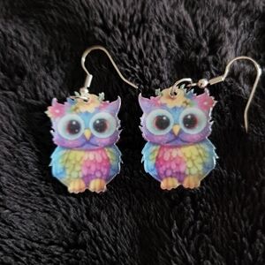 Multicolored Pastel Acrylic Owl Fashio. Earrings
